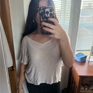 Urban Outfitters Cream V-Neck Tee